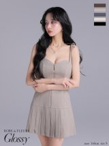 【予約商品/9月中旬発送予定】XSサイズあり【Glossy/グロッシー】肩リボン/ バストジップ/ フレア/ ミニドレス/ キャバドレス[OF08]