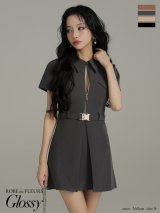 【予約商品/9月上旬発送予定】XS-Lサイズあり【Glossy/グロッシー】シャツカラー/ ウエストベルト/ フレア/ ミニドレス/ キャバドレス[OF08]
