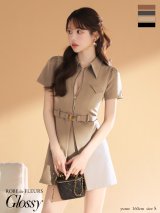 【予約商品/9月上旬発送予定】XS-Lサイズあり【Glossy/グロッシー】シャツカラー/ ウエストベルト/ フレア/ ミニドレス/ キャバドレス[OF08]