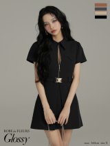 【予約商品/9月上旬発送予定】XS-Lサイズあり【Glossy/グロッシー】シャツカラー/ ウエストベルト/ フレア/ ミニドレス/ キャバドレス[OF08]