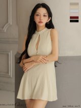 【予約商品/12月上旬発送予定】XSサイズあり【Glossy/グロッシー】ラメニット/ ハイネック/ ノースリーブ/ フレア/ ミニドレス/ キャバドレス[OF08]