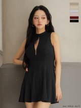 【予約商品/12月上旬発送予定】XSサイズあり【Glossy/グロッシー】ラメニット/ ハイネック/ ノースリーブ/ フレア/ ミニドレス/ キャバドレス[OF08]
