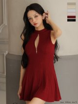 【予約商品/12月上旬発送予定】XSサイズあり【Glossy/グロッシー】ラメニット/ ハイネック/ ノースリーブ/ フレア/ ミニドレス/ キャバドレス[OF08]