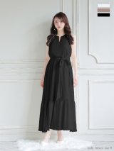 【予約商品/12月中旬発送予定】Lサイズあり【DEA./ディア】シフォン/ プリーツ/ Vネック/ ウエストリボン/ ロングドレス/ キャバドレス long[OF08]