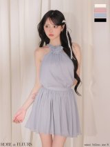 XSサイズあり【ROBE de FLEURS/ローブドフルール】フラワーブローチ/ ホルターネック/ ラメ/ セットアップ/ フレア/ ミニドレス/ キャバドレス[OF08]