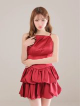 即日発送【ROBE de FLEURS/ローブドフルール】キャミソール/ ティアード/ 二段フリル/ サテン/ バルーン/ フレア/ ミニドレス/ キャバドレス[OF08]