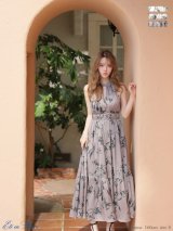 【予約商品/7月上旬発送予定】XS-Lサイズあり【DEA./ディア】Halter flower long dress/ サテン/ ホルターネック/ リボン/ 花柄/ フレア/ ギャザー/ ワンピース/ ミディアムドレス/ キャバドレス long[OF08]