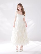 【予約商品/8月上旬発送予定】XSサイズあり【ROBE de FLEURS/ローブドフルール】ショルダーリボン/ バルーン/ フリル/ フレア/ ワンピース/ ミディアムドレス/ キャバドレス[OF08]