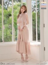【予約商品/7月下旬発送予定】XS-Lサイズあり【DEA./ディア】サイドリボン/ サテン/ ティアード/ ２段フリル/ ワンピース/ フレア/ シフォン/ ミディアムドレス/ キャバドレス long[OF08]