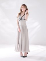 【予約商品/8月上旬発送予定】XSサイズあり【DEA./ディア】バイカラー/ ラメ/ オーガンジー/ フレア/ リボン/ ミディアムドレス/ キャバドレス long[OF08]