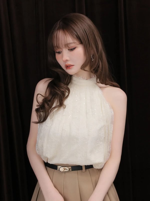 アイボリーxベージュ モデル：ゆめ　身長：160cm　着用サイズ：Sサイズ