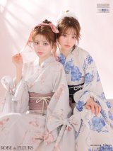 【予約商品/5月下旬発送予定】浴衣3点セット 浴衣・帯・帯紐　【ROBE de FLEURS/ローブドフルール】 Ribbon Sleeve Flower Yukata/フラワープリント浴衣[OF08]