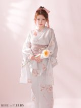 【予約商品/5月下旬発送予定】浴衣3点セット 浴衣・帯・帯紐　【ROBE de FLEURS/ローブドフルール】 Ribbon Sleeve Flower Yukata/フラワープリント浴衣[OF08]