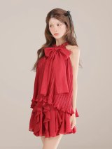 【予約商品/9月下旬発送予定】XSサイズあり【ROBE de FLEURS/ローブドフルール】リボン/ アメスリ/ プリーツシフォン/ セットアップ/ ミニドレス/ キャバドレス[OF08]
