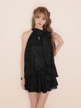 【予約商品/9月下旬発送予定】XSサイズあり【ROBE de FLEURS/ローブドフルール】リボン/ ホルター/ プリーツシフォン/ セットアップ/ ミニドレス/ キャバドレス[OF08]