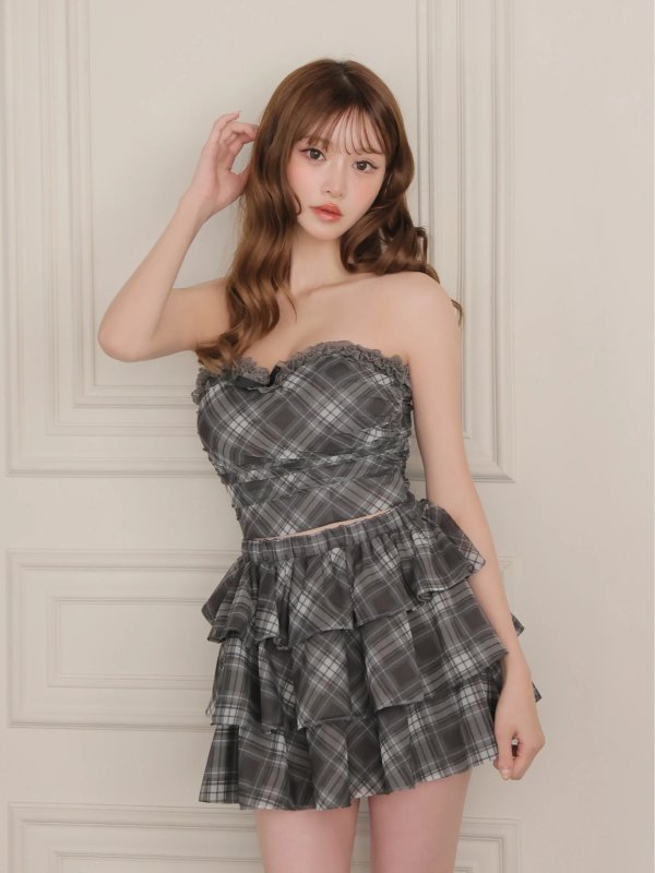 画像24: 【予約商品/10月上旬発送予定】XSサイズあり【ROBE de FLEURS/ローブドフルール】チェック/ ベアトップ/ フリル/ ティアード/ フレア/ セットアップ/ ミニドレス/ キャバドレス[OF08]