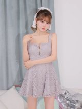 【予約商品/7月下旬発送予定】XSサイズあり【ROBE de FLEURS/ローブドフルール】フラワーレース/ ビジュー/ フレア/ ミニドレス/ キャバドレス[OF08]