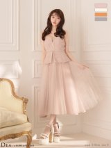 XSサイズあり【DEA./ディア】フラワー/ レース/ ペプラム/ チュール/ ミディアムドレス/ キャバドレス long[OF08]