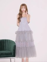 【予約商品/11月中旬発送予定】【ROBE de FLEURS/ローブドフルール】2way/ ベアトップ/ キャミソール/ パール/ レース/ サテン/ シアー/ チュール/ ティアード/ フリル/ ワンピース/ フレア/ ミディアムドレス/ キャバドレス[OF08]
