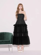 【予約商品/11月中旬発送予定】【ROBE de FLEURS/ローブドフルール】2way/ ベアトップ/ キャミソール/ パール/ レース/ サテン/ シアー/ チュール/ ティアード/ フリル/ ワンピース/ フレア/ ミディアムドレス/ キャバドレス[OF08]