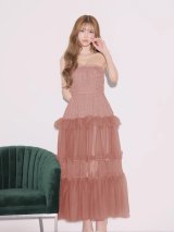 【予約商品/11月中旬発送予定】【ROBE de FLEURS/ローブドフルール】2way/ ベアトップ/ キャミソール/ パール/ レース/ サテン/ シアー/ チュール/ ティアード/ フリル/ ワンピース/ フレア/ ミディアムドレス/ キャバドレス[OF08]