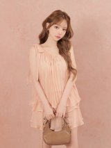 【予約商品/8月下旬発送予定】XSサイズあり【ROBE de FLEURS/ローブドフルール】ラメ/ シフォン/ ワンショルダー/ リボン/ フリル/ セットアップ/ ティアード/ 2段フリル/ ミニドレス/ キャバドレス[OF08]