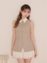XSサイズあり【ROBE de FLEURS/ローブドフルール】ラメ/ フランネル/ 襟付き/ レース/ セットアップ/ ミニドレス/ キャバドレス[OF08]