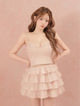 【予約商品/9月上旬発送予定】XSサイズあり【ROBE de FLEURS/ローブドフルール】ビジュー/ ラメ/ チュール/ フレア/ セットアップ/ ティアード/ ミニドレス/ キャバドレス[OF08]