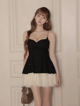【予約商品/10月中旬発送予定】【ROBE de FLEURS/ローブドフルール】ビジューストラップ/ バックレースアップ/ ペプラム/ チュール/ キャミソール/ フレア/ セットアップ/ ミニドレス/ キャバドレス[OF08]