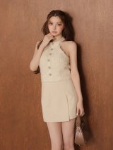 【予約商品/11月中旬発送予定】【DEA./ディア】アメスリ/ フリンジ/ シフォン/ ビジュー/ ボタン/ セットアップ/ フレア/ ミニドレス/ キャバドレス[OF08]