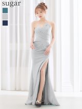 【JEAN MACLEAN/ジャンマクレーン】ラメニット/ クロスデザイン/ ベア/ ワンカラー/ ストレッチ/ タック/ スリット/ タイト/ ロングドレス/ キャバドレス long[OF2A]