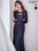 Lサイズあり【JEAN MACLEAN/ジャンマクレーン】ウエストカット/ バストカット/ スリット/ ラメニット/ タイト/ ロングドレス/ キャバドレス long[OF2A]