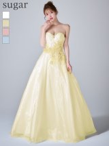 【JEAN MACLEAN/ジャンマクレーン】ビーズ刺繍/ ビジュー/ スパンコール/ 立体フラワー/ チュール/ ベアトップ/ フレア/ Aライン/ プリンセス/ ロングドレス/ キャバドレス long[OF2A]