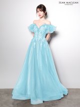 【JEAN MACLEAN/ジャンマクレーン】ボリュームフリルスリーブ/ オフショル/ シアー/ フラワー刺繍/ チュール/ フレア/ Aライン/ プリンセス/ ロングドレス/ キャバドレス long[OF2A]