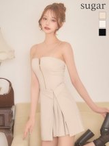 XSサイズあり【IRMA/イルマ】フロントジップ/ アシンメトリー/ キャミソール/ プリーツ/ シンプル/ フレア/ ミニドレス/ キャバドレス[OF2A]