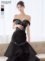 【JEAN MACLEAN/ジャンマクレーン】フラワー刺繍/ レース/ パール/ スパンコール/ チュール/ フロントギャザー/ オフショル/ ティアード/ マーメイド/ プリンセス/ ロングドレス/ キャバドレス long[OF2A]