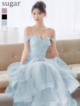 【JEAN MACLEAN/ジャンマクレーン】フラワー刺繍/ レース/ パール/ スパンコール/ チュール/ フロントギャザー/ オフショル/ ティアード/ マーメイド/ プリンセス/ ロングドレス/ キャバドレス long[OF2A]