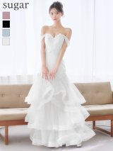 【JEAN MACLEAN/ジャンマクレーン】フラワー刺繍/ レース/ パール/ スパンコール/ チュール/ フロントギャザー/ オフショル/ ティアード/ マーメイド/ プリンセス/ ロングドレス/ キャバドレス long[OF2A]