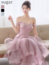 【JEAN MACLEAN/ジャンマクレーン】フラワー刺繍/ レース/ パール/ スパンコール/ チュール/ フロントギャザー/ オフショル/ ティアード/ マーメイド/ プリンセス/ ロングドレス/ キャバドレス long[OF2A]