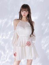 【予約商品/11月中旬発送予定】【ANIER./アニエル】【ROBE de FLEURS/ローブドフルール】Gloss Lady Sleeve Dress/ アメスリ/ ロングスリーブ/ オフショルダー/ ビジュー/ チェーン/ 二段フリル/ ティアード/ フレア/ ミニドレス/ キャバドレス[OF05]