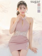 XSサイズあり【IRMA/イルマ】ラメ/ ビジュー/ ホルターネック/ シアー/ バストカット/ タイト/ ミニドレス/ キャバドレス[OF2A]【一部予約商品/6月下旬発送予定】