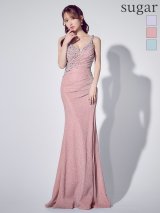 【IRMA/イルマ】ラメニット/ ビジュー刺繍/ ノースリーブ/ タック/ スピンドル/ スリット/ ストレッチ/ ロングドレス/ キャバドレス long[OF2A]