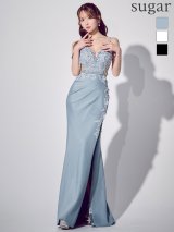 【JEAN MACLEAN/ジャンマクレーン】立体フラワー/ 刺繍/ Vネック/ ノースリーブ/ サイドシアー/ ストレッチ/ スリット/ ロングドレス/ キャバドレスlong[OF2A]