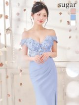 【IRMA/イルマ】立体フラワー刺繍/ オフショル/ シアー/ スリット/ タイト/ ロングドレス/ キャバドレス long[OF2A]