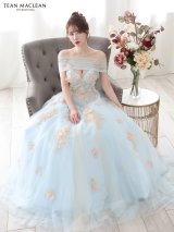【JEAN MACLEAN/ジャンマクレーン】チュール/ ショール/ ベア/ オフショル/ 立体フラワー/ 刺繍/ フレア/ プリンセス/ ロングドレス/ キャバドレス long[OF2A]