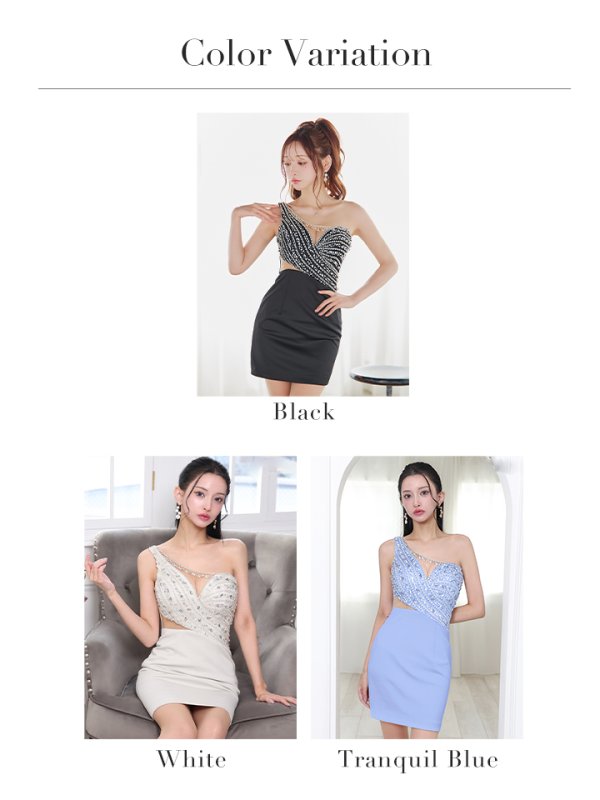 画像18: XSサイズあり【IRMA/イルマ】ビジュー/ 刺繍/ ワンショル/ シアー/ アシンメトリー/ ストレッチ/ タイト/ ミニドレス/ キャバドレス[OF2A]