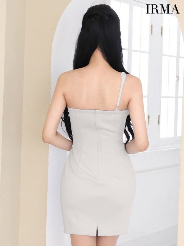 画像4: XSサイズあり【IRMA/イルマ】ビジュー/ 刺繍/ ワンショル/ シアー/ アシンメトリー/ ストレッチ/ タイト/ ミニドレス/ キャバドレス[OF2A]