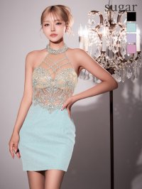 XSサイズあり【IRMA/イルマ】ビジュー/ 刺繍/ ホルターネック/ シアー/ ラメ/ ストレッチ/ タイト/ ミニドレス/ キャバドレス[OF2A]【一部予約商品/12月下旬発送予定】