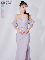 【IRMA/イルマ】2way/ パフスリーブ付き/ ビジュー/ パール/ キャミソール/ ラメニット/ スリット/ ロングドレス/ キャバドレス long[OF2A]