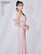 【IRMA/イルマ】2way/ パフスリーブ付き/ ビジュー/ パール/ キャミソール/ ラメニット/ スリット/ ロングドレス/ キャバドレス long[OF2A]